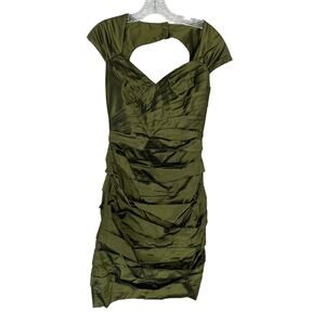 Theia Dress Green Cutout Ruched Party Cocktail Hour Night Out V-Neck Size 6